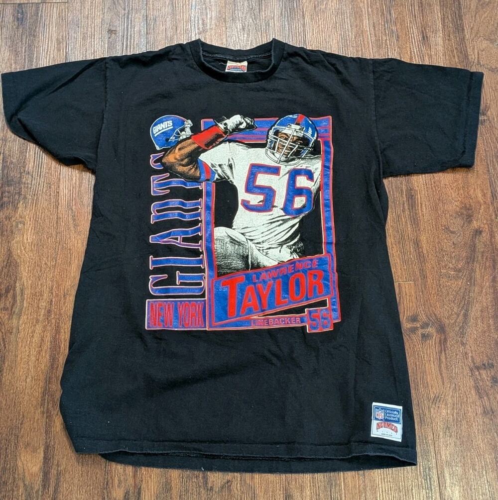 Vintage New York Giants NFL Double Sided Lawrence Taylor Football T-Shirt USA XL